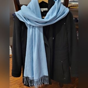 Beautiful large shawl wrap scarf fringes in a soft baby blue color